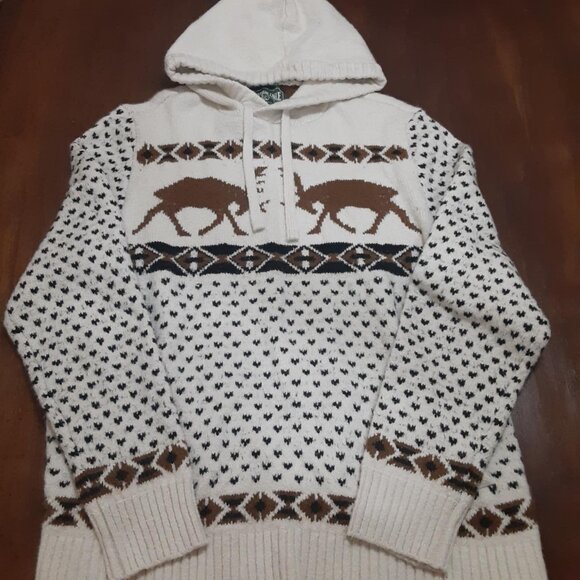 American Eagle Men's Large Fair Isle Sweater Hooded Pullover Elk Deer Moose - Picture 1 of 9